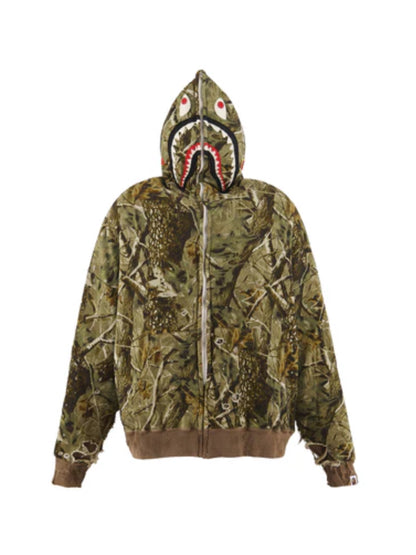 Saint Mxxxxxx x Bape Shark Zip Hoodie Forest Camo