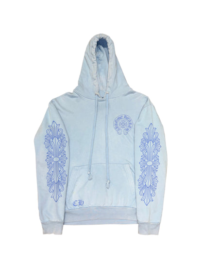 Chrome Hearts Miami Exclusive Blue Floral Sleeve Horseshoe Logo Back Hoodie Blue M C119017007-Used