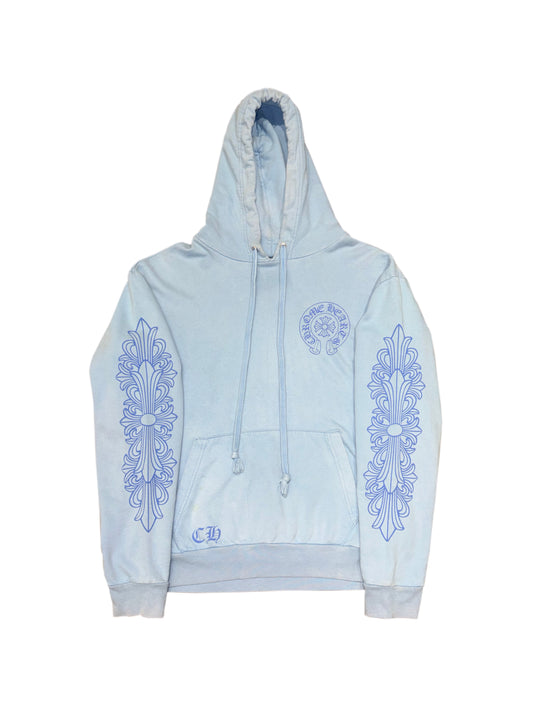 Chrome Hearts Miami Exclusive Blue Floral Sleeve Horseshoe Logo Back Hoodie Blue M C119017007-Used