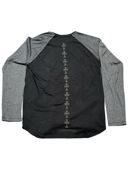 Chrome Hearts Triple Cross Front Cross Tire Tracks Back Two Tone Grey LS Tee Black L C119141300-Used