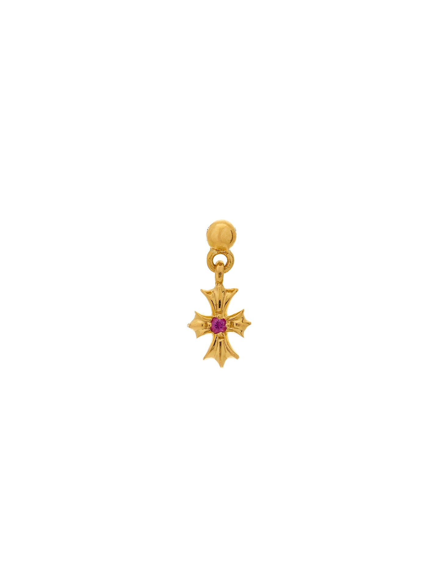 Chrome Hearts 22K Gold Tiny E Plus with Pink Sapphire Drop Earring