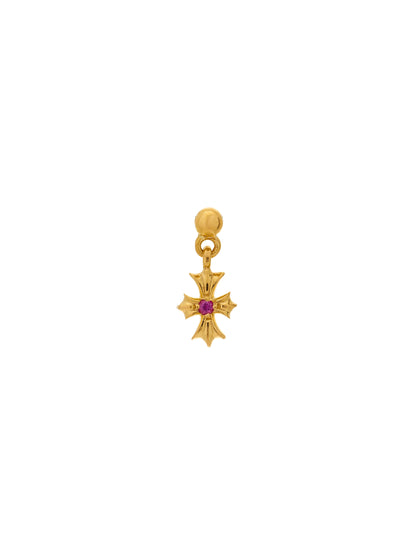 Chrome Hearts 22K Gold Tiny E Plus with Pink Sapphire Drop Earring