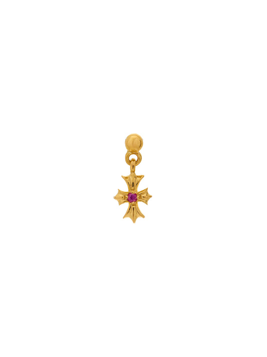 Chrome Hearts 22K Gold Tiny E Plus with Pink Sapphire Drop Earring