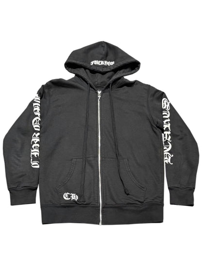 Chrome Hearts Horseshoe Logo Script Logo Sleeve Fxxk You Print on Hood Waffle Inside Zip Hoodie Black M C118344156-Used