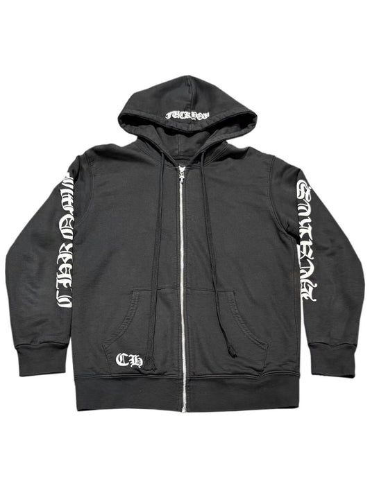 Chrome Hearts Horseshoe Logo Script Logo Sleeve Fxxk You Print on Hood Waffle Inside Zip Hoodie Black M C118344156-Used