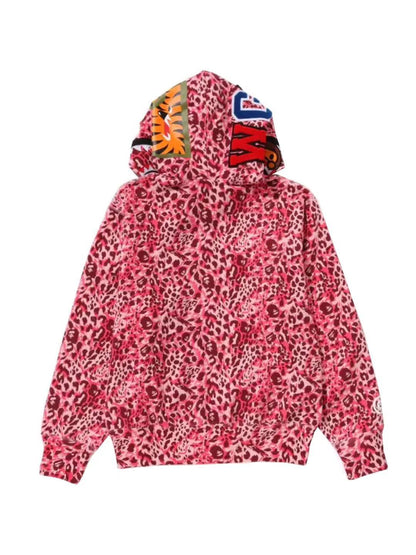 Bape Wild Leopard Pattern Milo Shark Full Zip Hoodie Pink