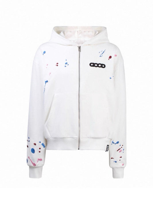 GODD BRAND Candy Splash Painted Zip Hoodie White