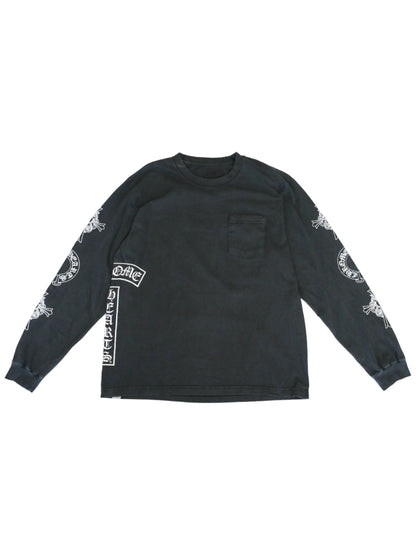 Chrome Hearts Family & Friends Soap Wash Multi Logo Print LS Tee Grey