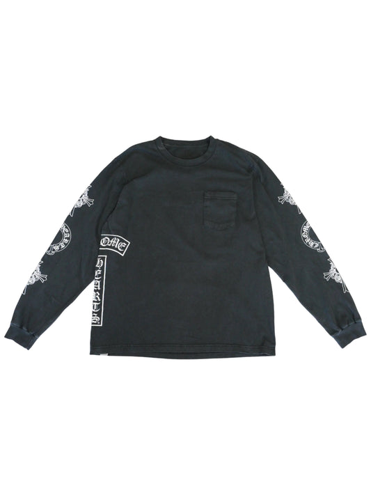 Chrome Hearts Family & Friends Soap Wash Multi Logo Print LS Tee Grey