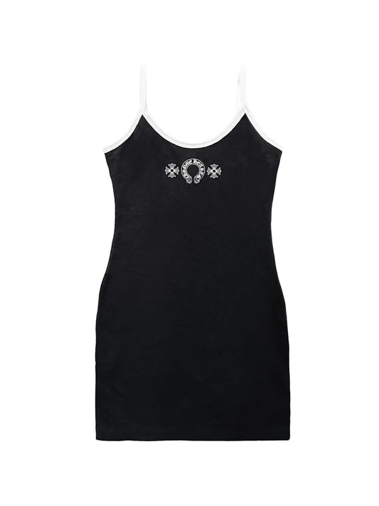 Chrome Hearts White Horseshoe Logo Roller Skates Dress Black