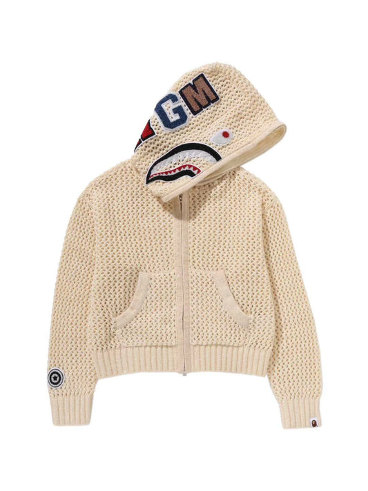 Bape Metallic Crochet Shark Full Zip Hoodie Ivory