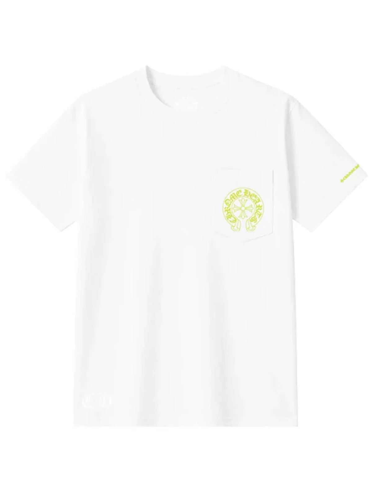 Chrome Hearts Neon Green Horseshoe Logo Floral Sleeve Tee White