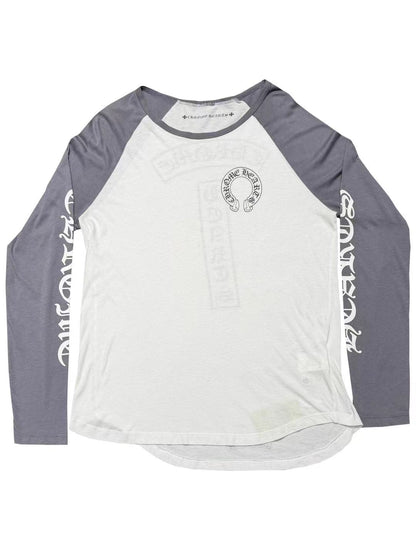 Chrome Hearts Two Tone Grey Script Sleeve T Bar Logo Back Baseball LS Tee White XL C119059935-Used