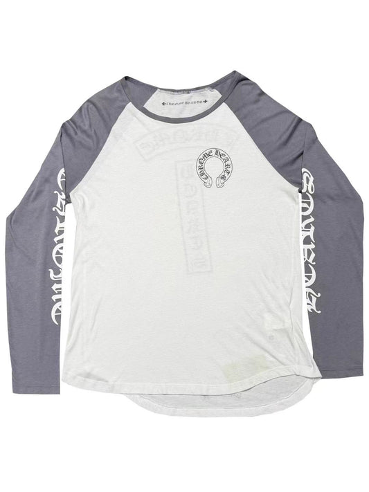 Chrome Hearts Two Tone Grey Script Sleeve T Bar Logo Back Baseball LS Tee White XL C119059935-Used