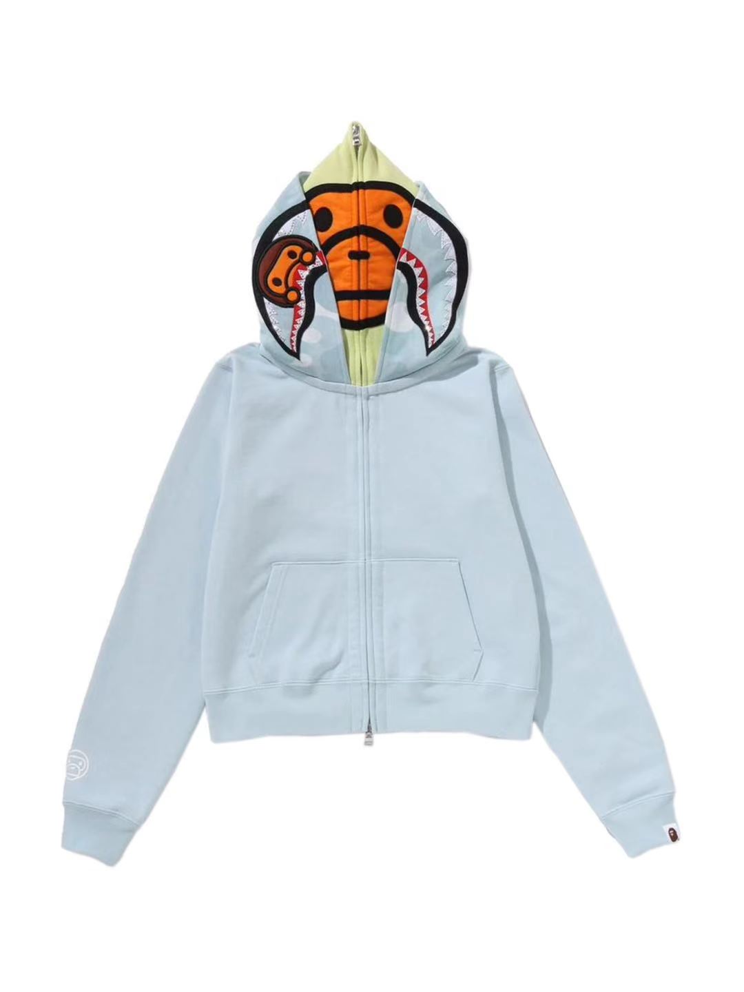 Bape Milo Shark Cropped Full Zip Double Hoodie Ladies Blue