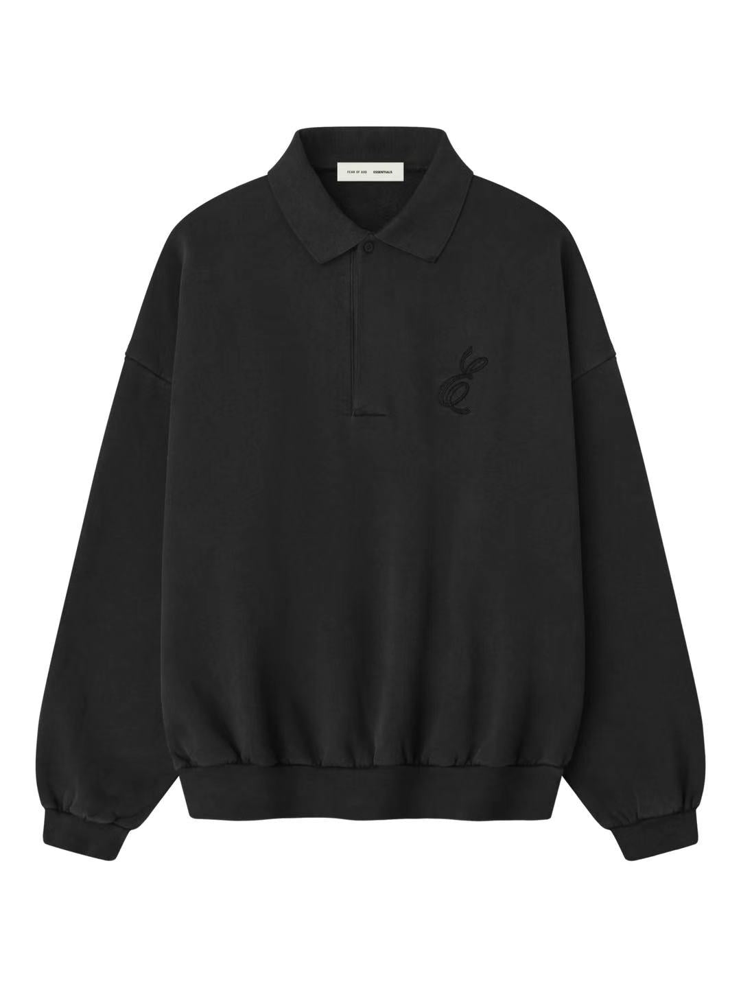 Essentials 25 Holiday Embroidered Classic Polo Sweatshirt Vintage Black
