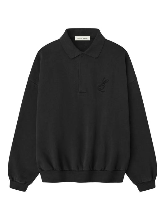Essentials 25 Holiday Embroidered Classic Polo Sweatshirt Vintage Black