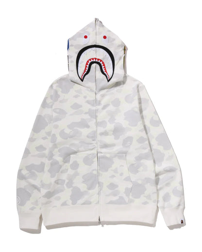 Bape City Camo Shark Full Zip Hoodie Glow in Dark White