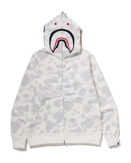 Bape City Camo Shark Full Zip Hoodie Glow in Dark White