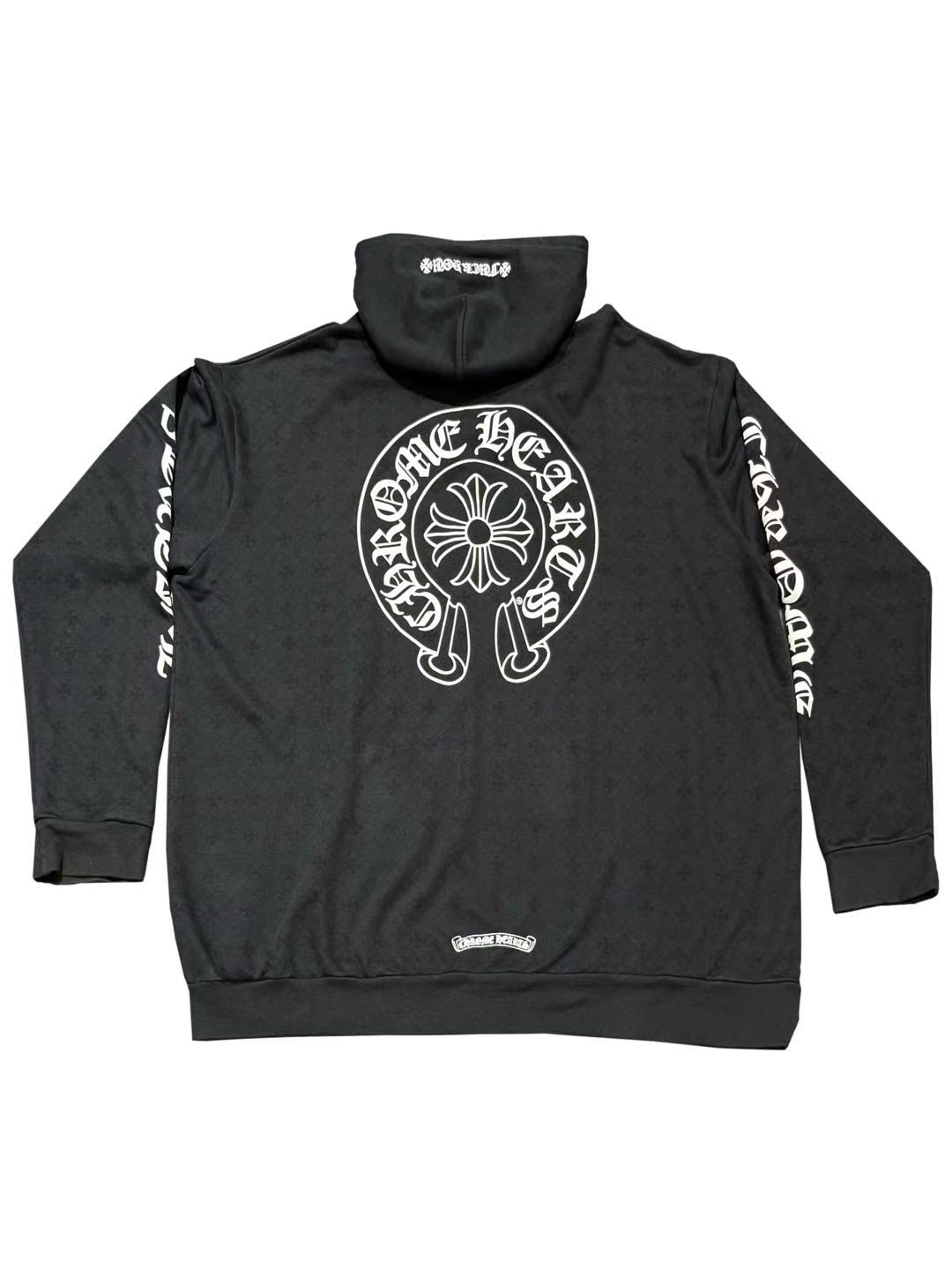 Chrome Hearts Vertical Logo Full Graphic Printed Zip Hoodie Black XXL C117062983-Used