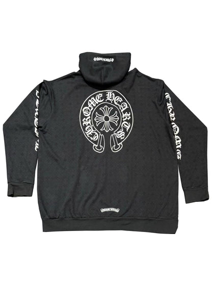 Chrome Hearts Vertical Logo Full Graphic Printed Zip Hoodie Black XXL C117062983-Used