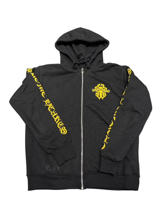 Chrome Hearts Yellow Vine Dagger Logo Front Script Sleeve Zip Hoodie Black M C119017069-Used