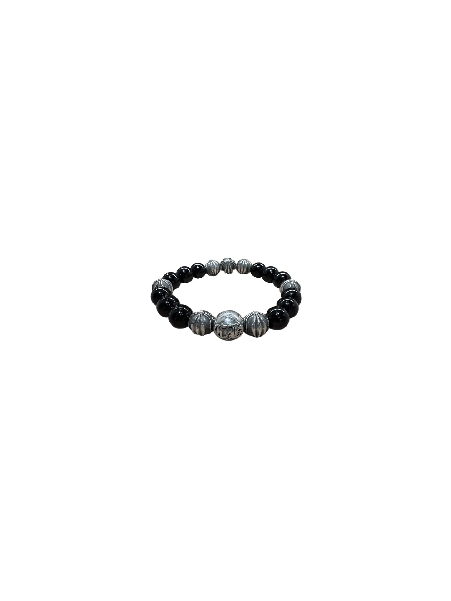 Chrome Hearts Black Bead Bracelet 10mm with 8 Sliver Balls 20 Beads C218458426-Used