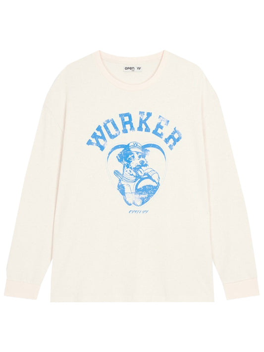OPEN Yy Worker Pet Club Long Sleeve Tee White