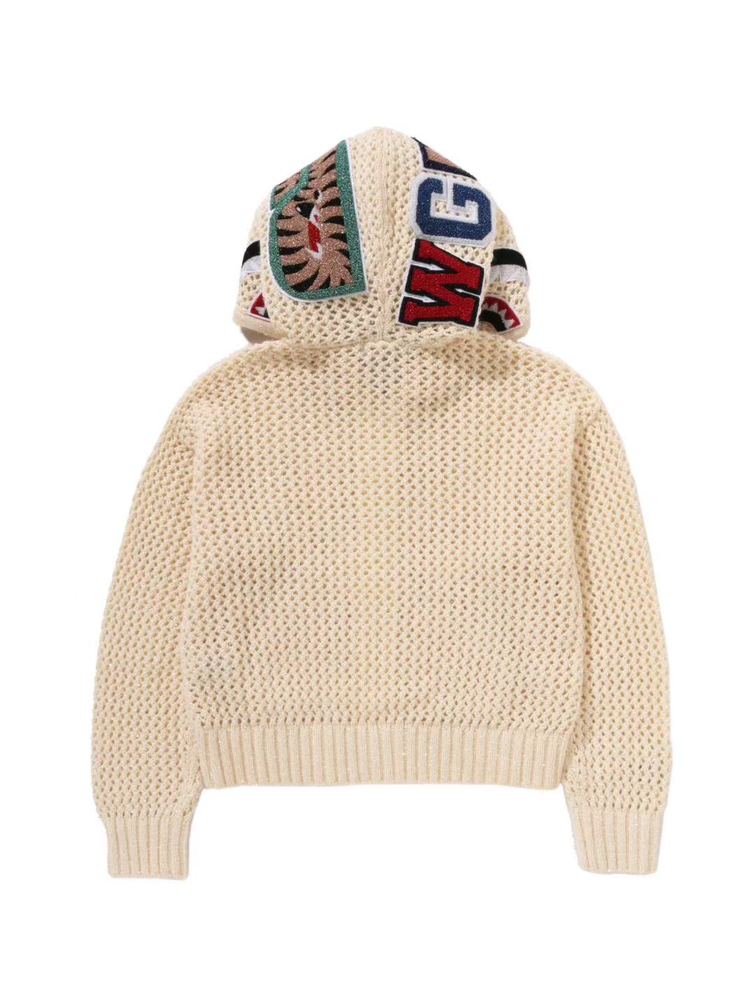 Bape Metallic Crochet Shark Full Zip Hoodie Ivory