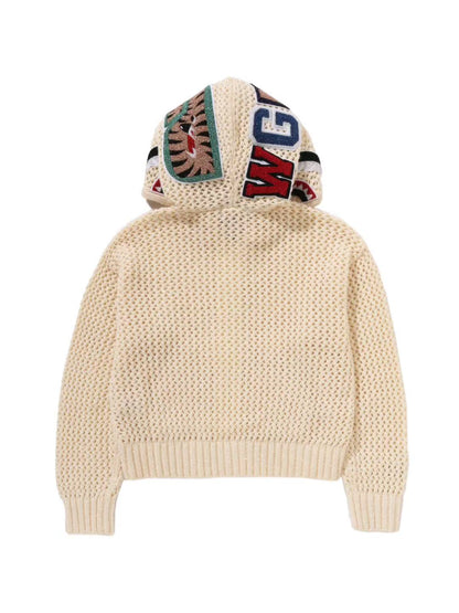 Bape Metallic Crochet Shark Full Zip Hoodie Ivory