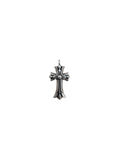 Chrome Hearts Double Cross Silver Pendant with Ball Chain C1209814-Used