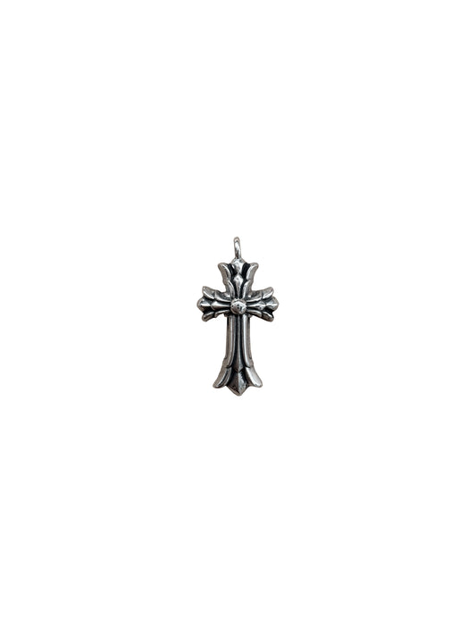 Chrome Hearts Double Cross Silver Pendant with Ball Chain C1209814-Used