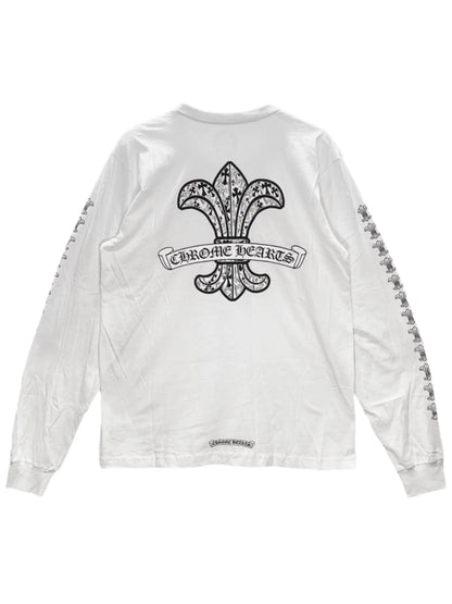 Chrome Hearts White Fleur Sleeve Front and Back LS Tee White