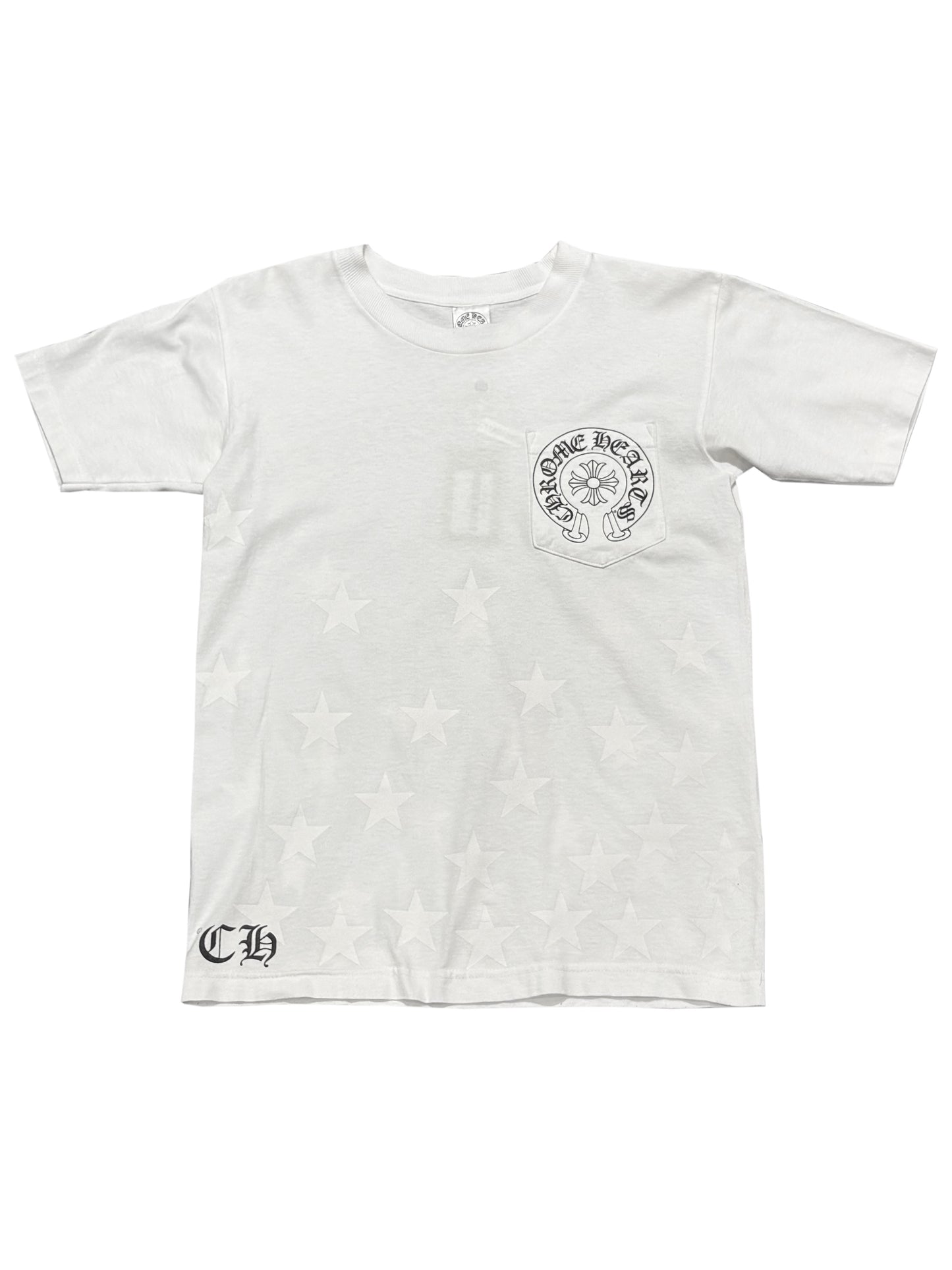Chrome Hearts Scroll Logo White Stars Horseshoe Pocket Tee White S C118812390-Used