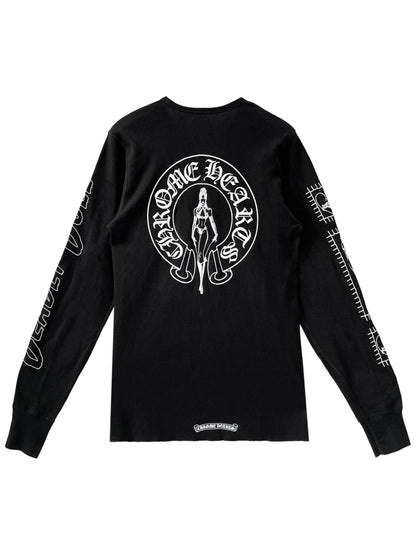 Chrome Hearts Deadly Doll Horseshoe Logo Waffle Thermal LS Tee Black