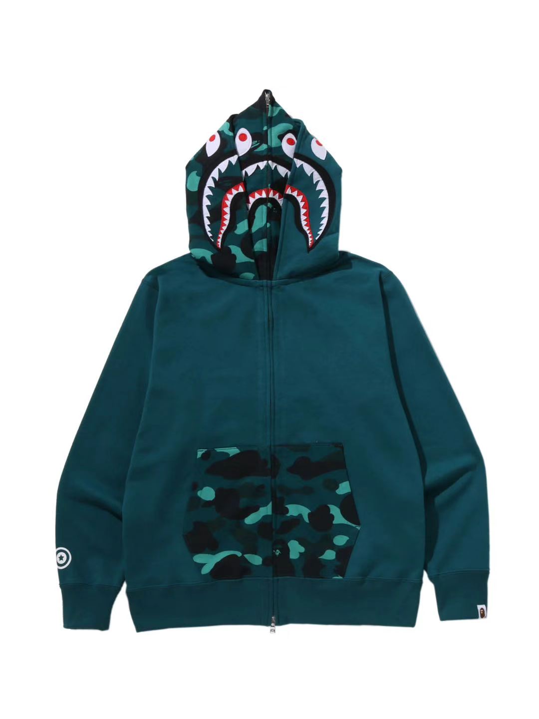 Bape Color Camo Shark Full Zip Double Hoodie Green Turquoise