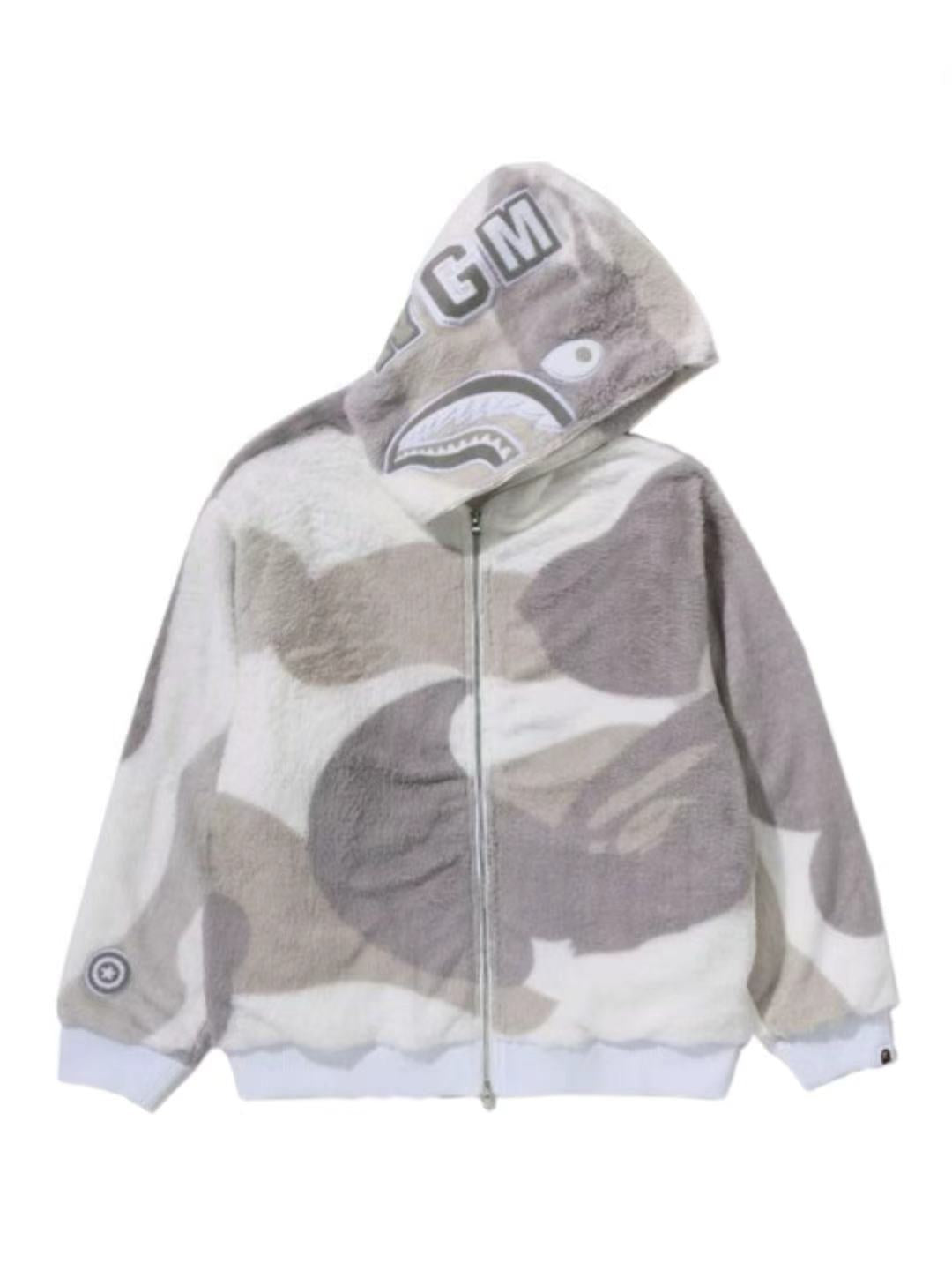 Bape Color Camo Shark Full Zip Sherpa Jacket Grey