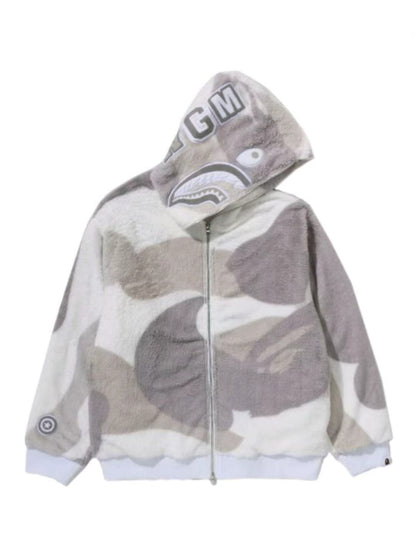 Bape Color Camo Shark Full Zip Sherpa Jacket Grey