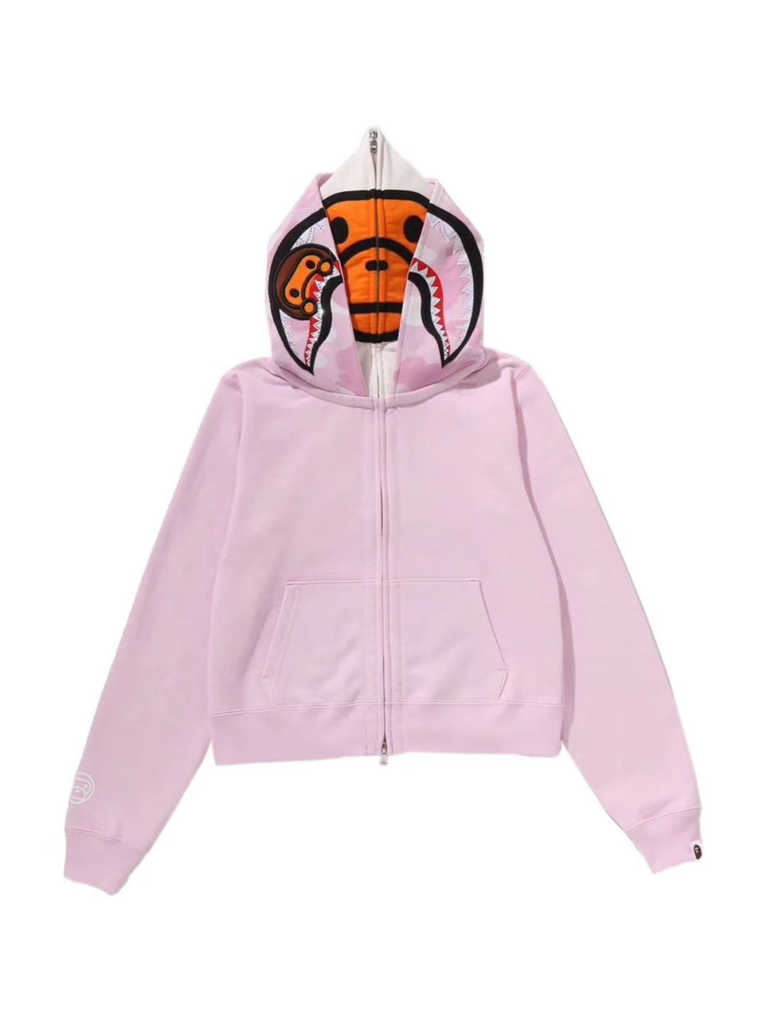 Bape Milo Shark Cropped Full Zip Double Hoodie Ladies Pink