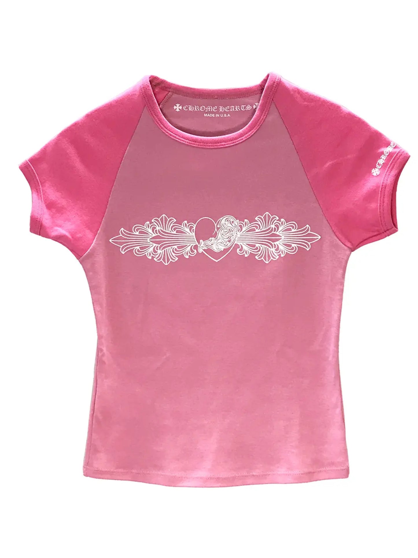 Chrome Hearts Light Pink Floral Heart Baseball Tee