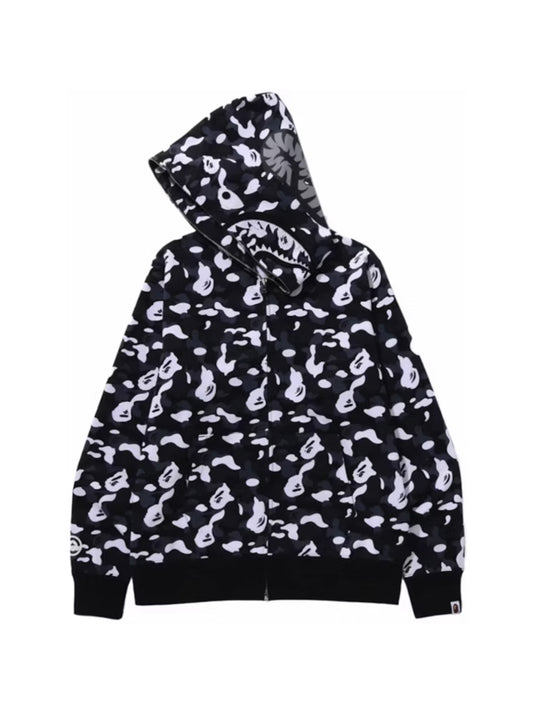 Bape x DSM Camo Shark Full Zip Hoodie Black