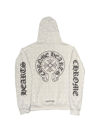 Chrome Hearts Vertical Logo Full Graphic Printed Hoodie White M C119059963-Used