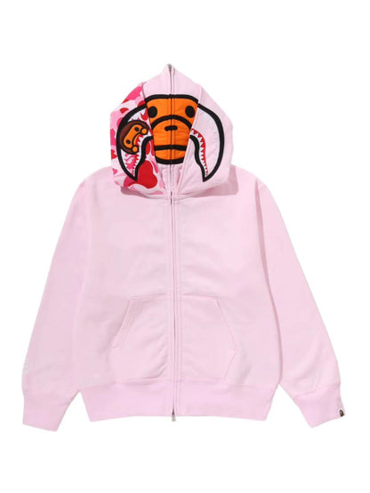 Bape Milo Shark Full Zip Double Hoodie Ladies Pink
