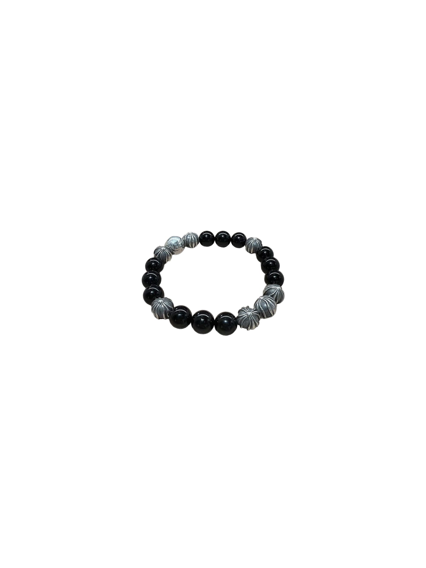 Chrome Hearts Black Bead Bracelet 10mm with 8 Sliver Balls 20 Beads C218458426-Used