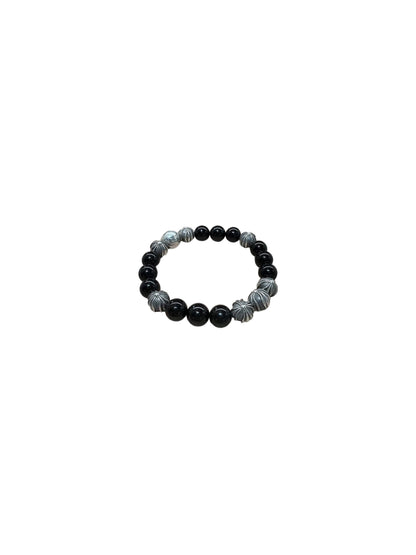 Chrome Hearts Black Bead Bracelet 10mm with 8 Sliver Balls 20 Beads C218458426-Used