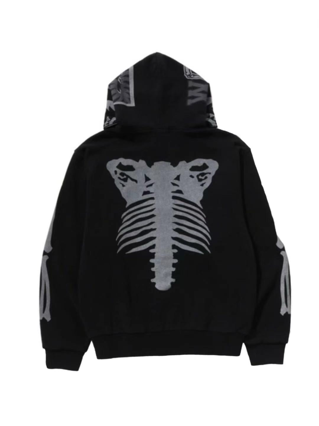 Bape Skeleton Shark Heavy Washed Cropped Fit Full Zip Hoodie Black