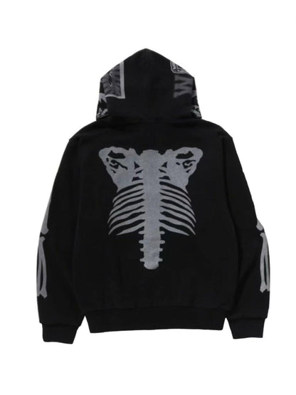 Bape Skeleton Shark Heavy Washed Cropped Fit Full Zip Hoodie Black