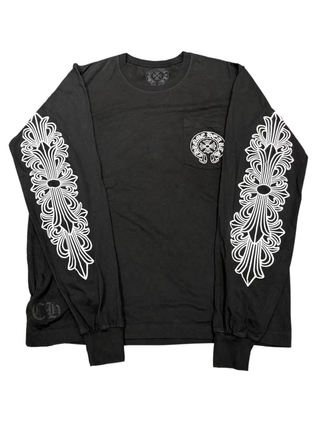 Chrome Hearts Horseshoe Logo Floral Sleeve HONG KONG Exclusive LS Tee Black M C119017280-Used