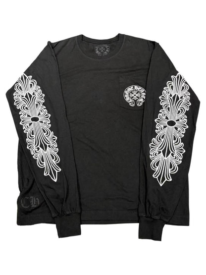 Chrome Hearts Horseshoe Logo Floral Sleeve HONG KONG Exclusive LS Tee Black M C119017280-Used