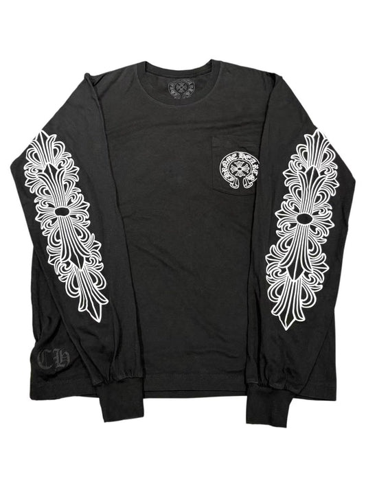 Chrome Hearts Horseshoe Logo Floral Sleeve HONG KONG Exclusive LS Tee Black M C119017280-Used